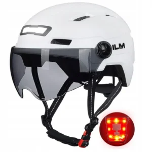 ILM Kask rowerowy dla dorosłych z lampką, na USB, Biały, S/M