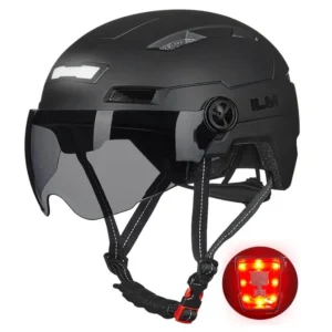 ILM Kask rowerowy z lampką, na USB, Czarny, XS