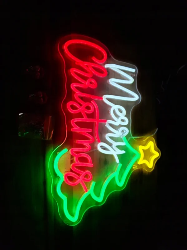 Wesołych Świąt - neonowy znak, choinka świąteczna - dekoracja ścienna 2