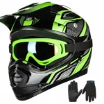 Kask motocyklowy, ILM Kids dla dzieci, Zielono-czarny, r.51-52cm Rozmiar S