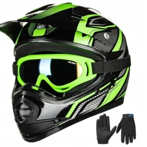 Kask motocyklowy, ILM Kids dla dzieci, Zielono-czarny, r.51-52cm Rozmiar S