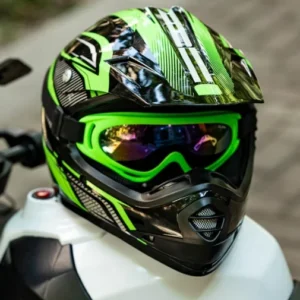 Kask motocyklowy, ILM Kids dla dzieci, Zielono-czarny, r.51-52cm Rozmiar S 2
