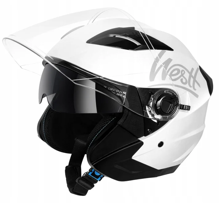 WESTT Jet kask motocyklowy, kask na skuter, z podwójnym wizjerem, S 55-56cm