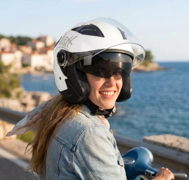 WESTT Jet kask motocyklowy, kask na skuter, z podwójnym wizjerem, S 55-56cm 2