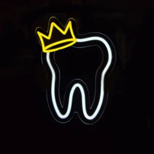 Ząb Neonowy Znak z Koroną - Wystrój Biura Dentystycznego - 35x27