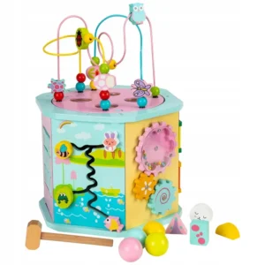 Drewniana zabawka-puzzle Kostka Aktywności Centrum Pastel