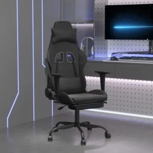 VidaXL Masujący fotel gamingowy z podnóżkiem, czarny, sztuczna skóra 2