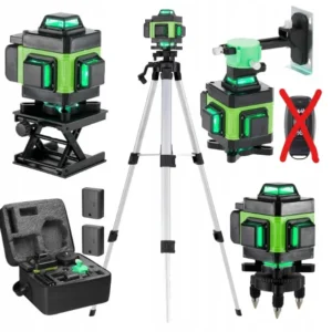 Laser krzyżowy ze statywem, 16 liniowych poziomów lasera IP54, 2400 mAh,