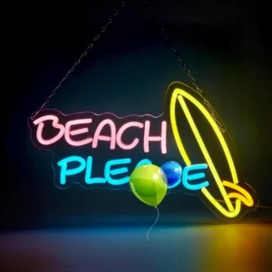LED neonowy znak ścienny impreza letnia 41x25cm, neon surfing, plaża