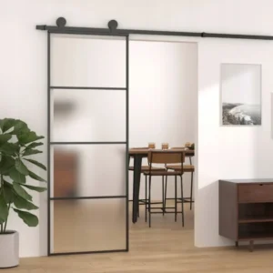 Vidaxl Drzwi Przesuwne Matowe Szkło Esg Aluminium 76x205cm Czarne