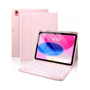 Etui z klawiaturą RGB do Apple iPad 11 2025/10 2022, różowe futerał case