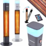 AREBOS promiennik grzejnik tarasowy 1500W czarny LED 16 kolorów pilot