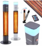 AREBOS promiennik grzejnik tarasowy 1500W czarny LED 16 kolorów pilot