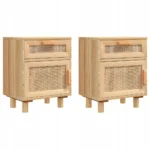 SZAFKI NOCNE 2 SZT DREWNO SOSNOWE I RATTAN BOHO