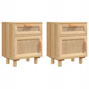 SZAFKI NOCNE 2 SZT DREWNO SOSNOWE I RATTAN BOHO