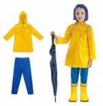 Strój Coraline dla dzieci z żółtą peleryną i niebieskimi spodniami 135cm 3