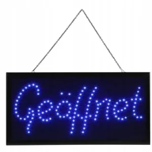 Tablica reklamowa LED, niebieska tablica, Geoffnet, otwarte niemiecki