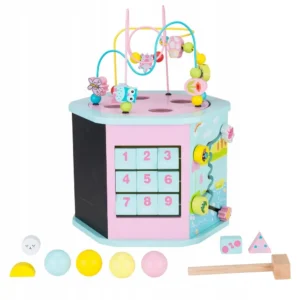 Drewniana zabawka-puzzle Kostka Aktywności Centrum Pastel 2
