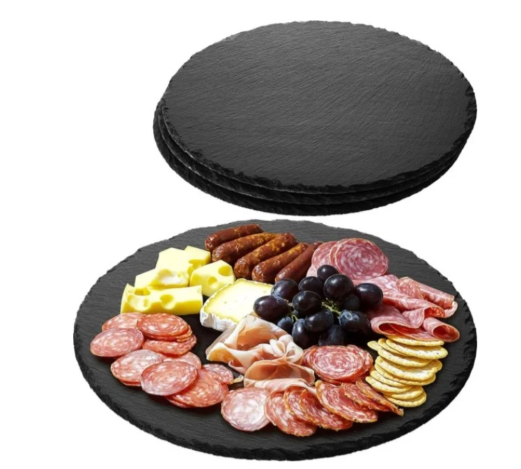 Taca do serwowania Navaris 4x z naturalnego łupka - okrągła Ø28 cm