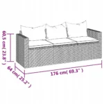 vidaXL 3-osobowa sofa ogrodowa z poduszkami, czarna, polirattan 8