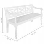 vidaXL biała ławka z oparciem, 123 cm, lite drewno mahoniowe, Ławka Batavia 6