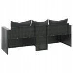 vidaXL 3-osobowa sofa ogrodowa z poduszkami, czarna, polirattan 5