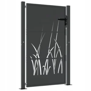 vidaXL Furtka ogrodowa, antracytowa, 100x125 cm, stal, motyw trawy