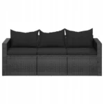 vidaXL 3-osobowa sofa ogrodowa z poduszkami, czarna, polirattan 3