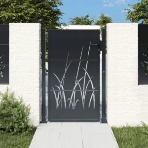 vidaXL Furtka ogrodowa, antracytowa, 100x125 cm, stal, motyw trawy 2