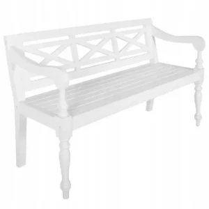 vidaXL biała ławka z oparciem, 123 cm, lite drewno mahoniowe, Ławka Batavia