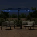 VidaXL Podwójny parasol ogrodowy z LED, niebieski, 449x265 cm 3