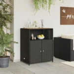 vidaXL Szafka ogrodowa z półką Czarna 70 x 50 x 87 cm Poliester, Polirattan 3