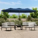 VidaXL Podwójny parasol ogrodowy z LED, niebieski, 449x265 cm 2