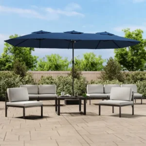VidaXL Podwójny parasol ogrodowy z LED, niebieski, 449x265 cm 2