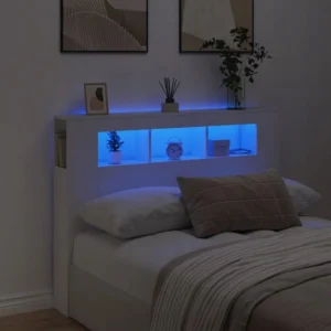 VidaXL Wezgłowie łóżka z LED, białe, 140x18,5x103,5 cm 2