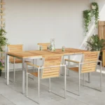 vidaXL Stół tarasowy, jadalny 180x90x75 cm Drewno Teakowe i Stal Nierdzewna 3
