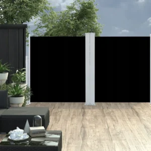 VidaXL Podwójna zwijana markiza boczna pawilon tarasowy 140 x 600 cm czarna 2