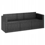 vidaXL 3-osobowa sofa ogrodowa z poduszkami, czarna, polirattan 6