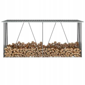 Wiata na drewno VidaXL stal galwanizowana szara 330 x 84 x 152 cm 2
