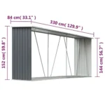 Wiata na drewno VidaXL stal galwanizowana szara 330 x 84 x 152 cm 7