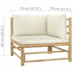 VidaXL Ogrodowa sofa narożna, śmietankowe poduszki, bambus 2