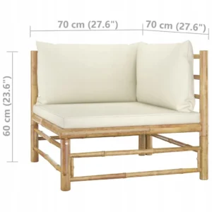 VidaXL Ogrodowa sofa narożna, śmietankowe poduszki, bambus 2