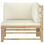 VidaXL Ogrodowa sofa narożna, śmietankowe poduszki, bambus 3
