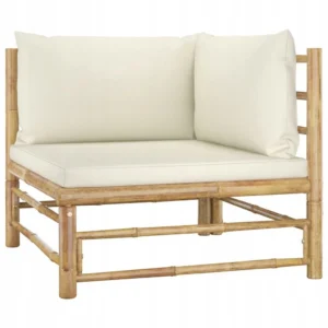 VidaXL Ogrodowa sofa narożna, śmietankowe poduszki, bambus