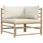 VidaXL Ogrodowa sofa narożna, śmietankowe poduszki, bambus 7