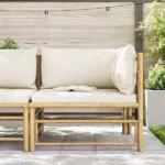 VidaXL Ogrodowa sofa narożna, śmietankowe poduszki, bambus 8