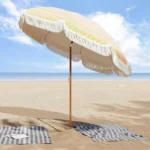 VidaXL Parasol plażowy Żółty i Biały Ø 205 x 209 cm Stal 6
